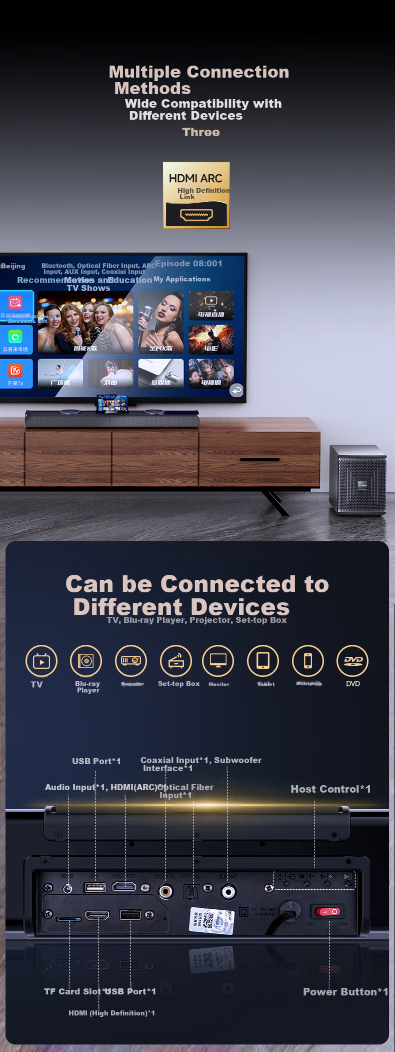 SANSUI DV-93P TV Sound Karaoke All-in-One System Soundbar Surround Home Theater KTV Set with Song Selection Karaoke Video Speaker Smart Bluetooth Living Room 9