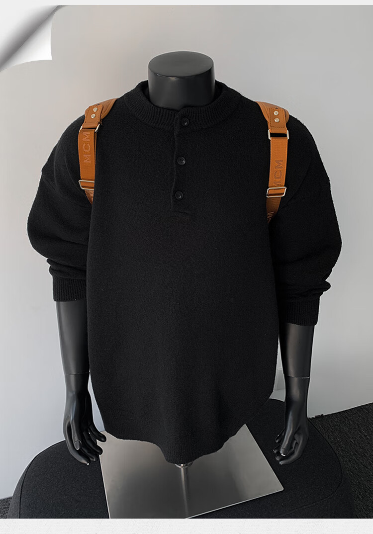 Homlean Old Money Henry Collar Knitted Sweater Men High-End Lazy Style Casual Versatile Top Autumn HC19 Dark Gray 2XL 2