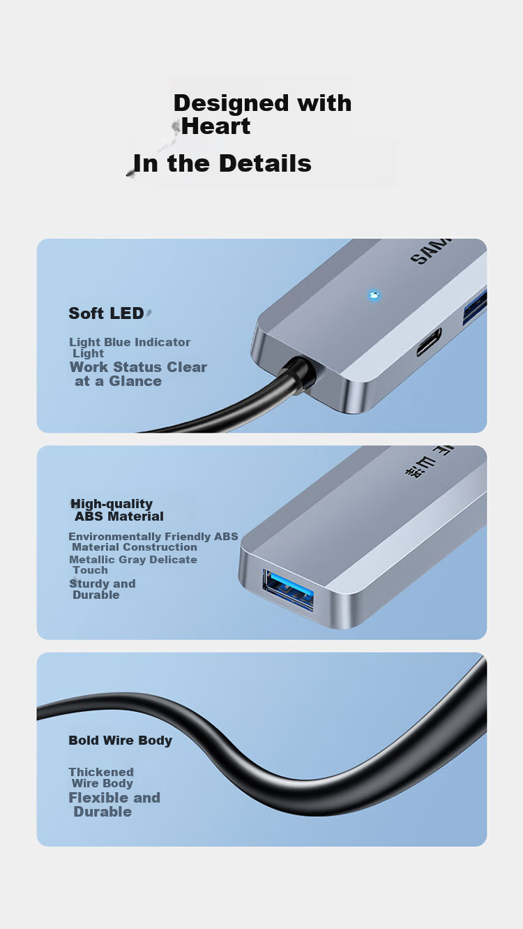 SAMZHE USB3.0 Hub Expander, High-Speed 4-Port Hub Splitter Docking Station, Laptop Hub Multi-Port Adapter Converter Extension Cable HUB11 12