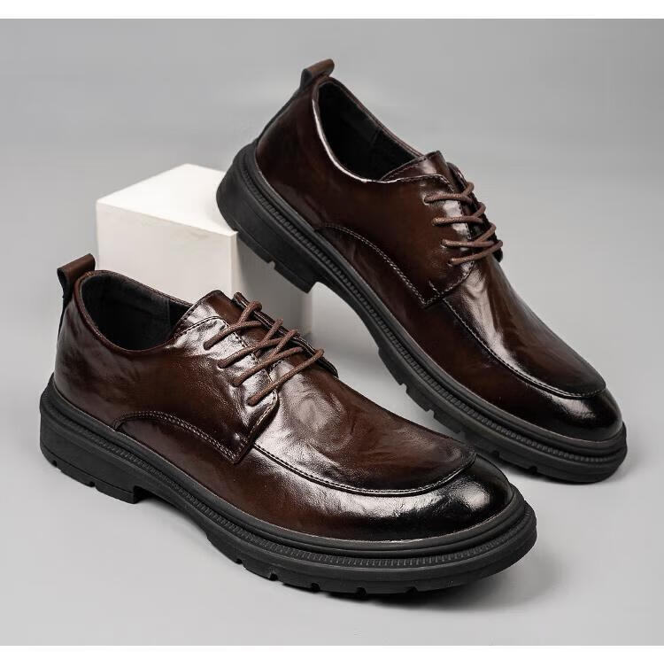 Jingzhenlianggong Men's Genuine Leather Dress Shoes 2026 Spring Business Lace-up Derby Black Size 40 17