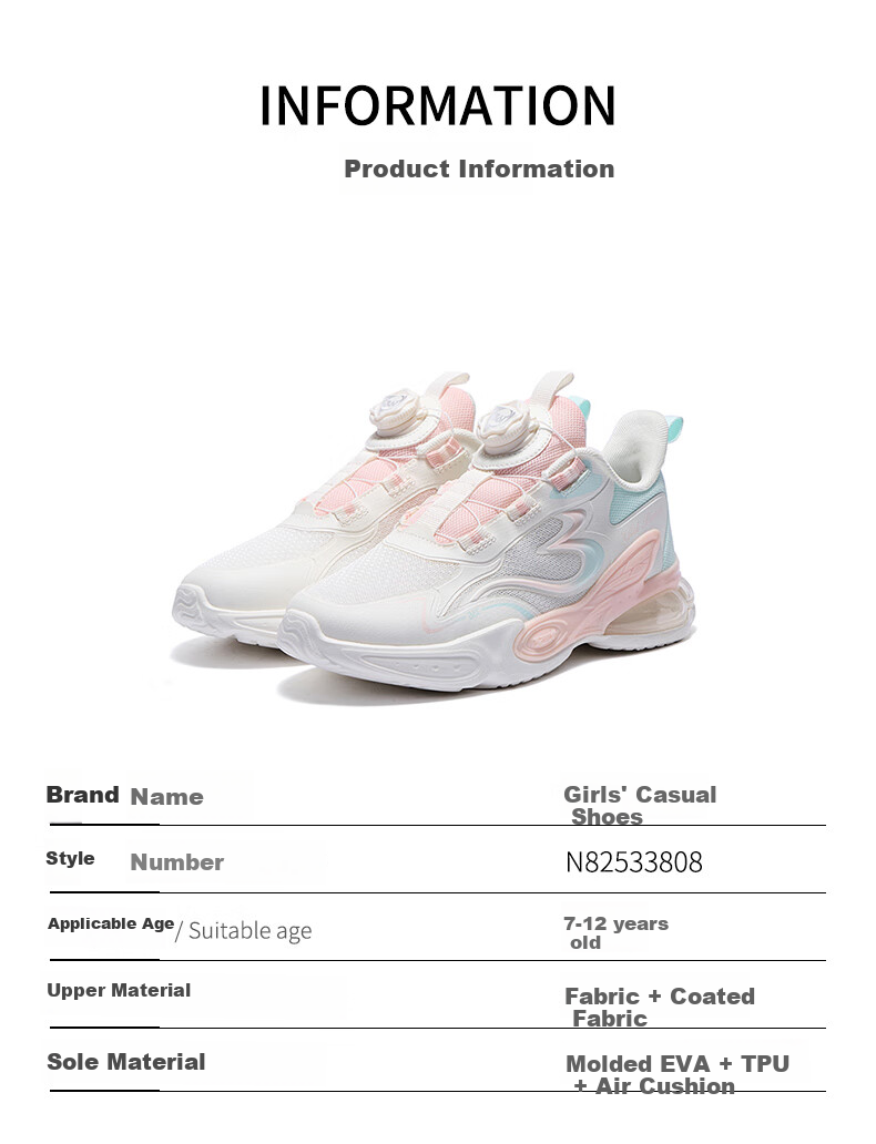 361° Children's Shoes Girls' Sports Shoes for Fall 2025, Shock-Absorbing Rebound Knob Casual Running Shoes for Older Kids, White Size 35 15