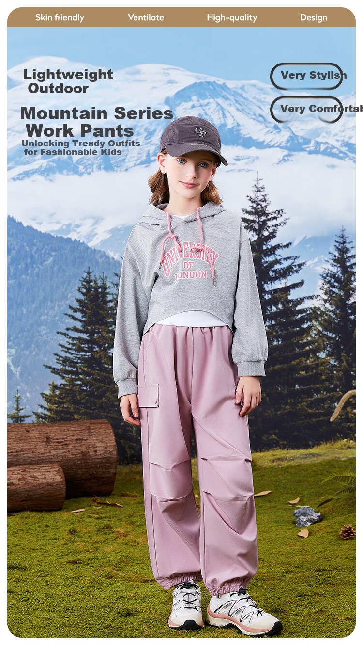 Disney Girls' Spring Cargo Pants, Children's Trousers, Girls' Sweatpants, Straight-Leg Stylish Joggers for Older Kids, Gray, Size 150 1
