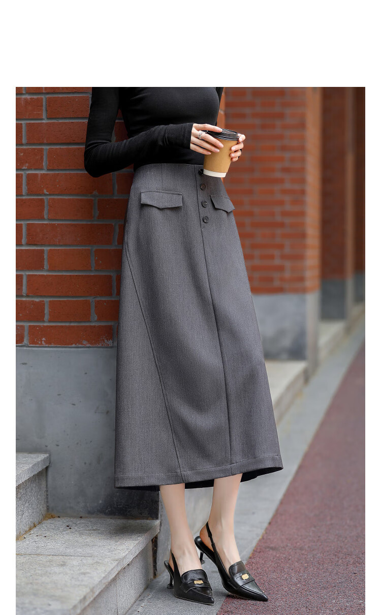 Demana Date Secret Skirt Autumn Elegant Waist Pocket Flap Button Petite Mermaid Women's Skirt 2