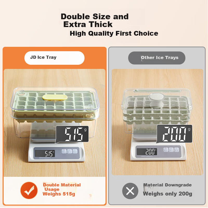 JD Original Ice Cube Mold, Ice Tray Freezer Ice Cube Maker Tool with Ice Scoop (Double Layer 60 Pieces)