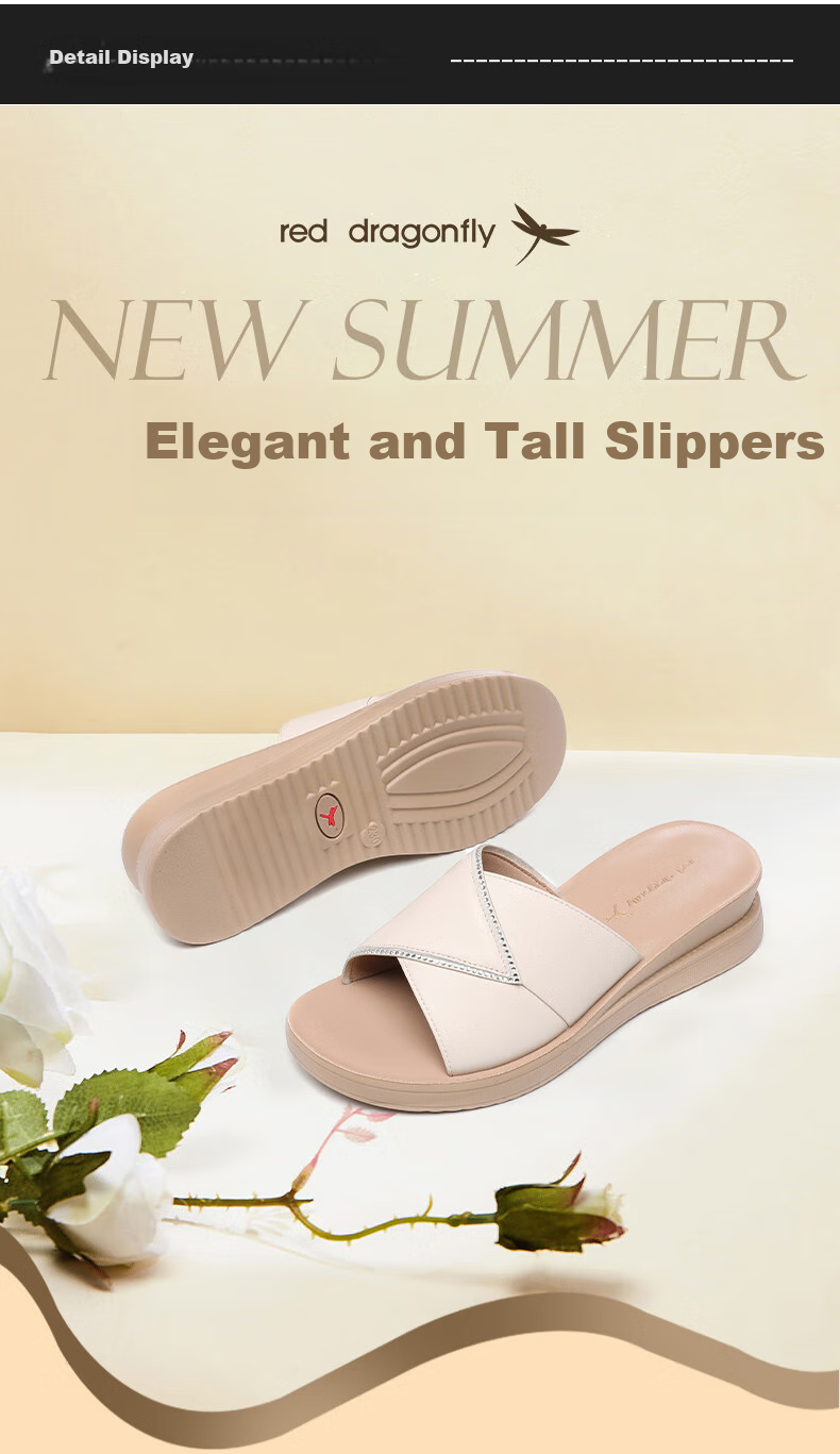 Hongqingting Mother's Day Slippers for Women, Outdoor Wear, Thick-Soled Wedge Roman Sandals, Soft-Bottomed Leather Flat Slippers, WTK233792 10