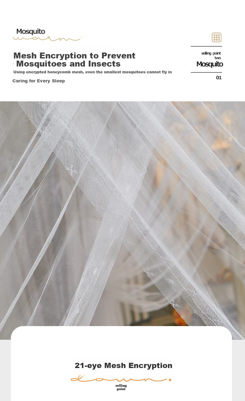Grace Floor-Standing Palace-Style Mosquito Net for Home Bedroom, Three-Door Full Coverage Dust-Proof Anti-Mosquito Screen, White, 2*2.2 Meters 4