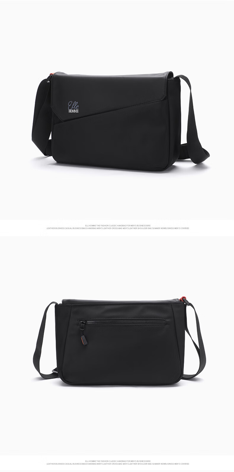 ELLE HOMME Men's Single Shoulder Bag Trendy Lightweight Canvas Crossbody Bag Water-Resistant Casual Phone Bag Black 4731 5