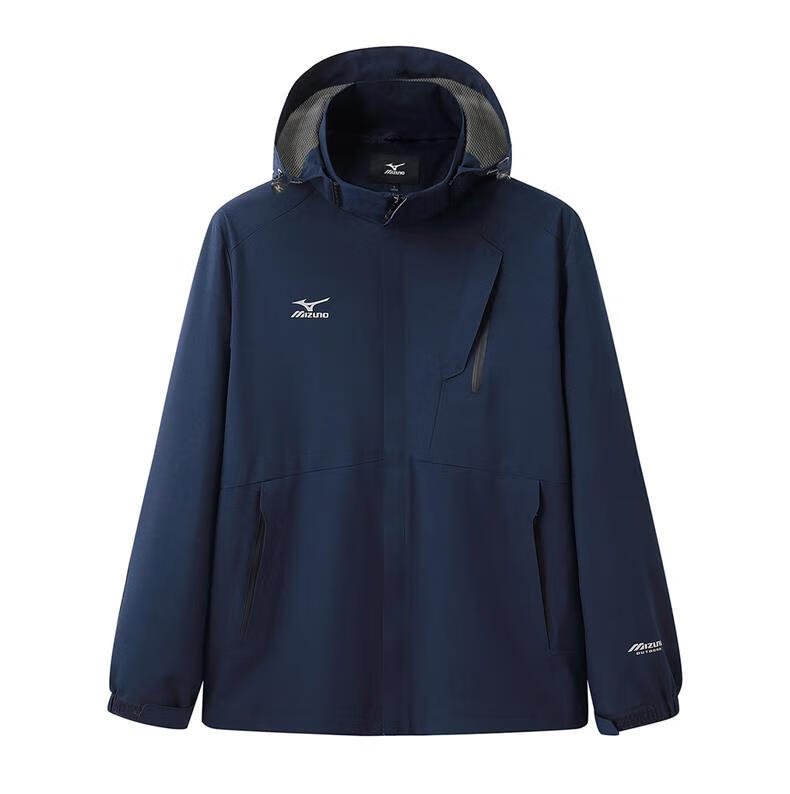MIZUNO Outdoor Casual Jacket Men's Windproof Waterproof Couple Hooded Woven Coat Dark Blue 2XL 15