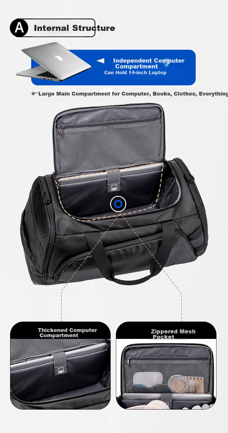 VICTORIATOURIST Multifunctional Travel Bag for Men, Large Capacity Sports Fitness Bag, Handbag with Wet And Dry Separation, Short-Trip Business Trip Backpack 5