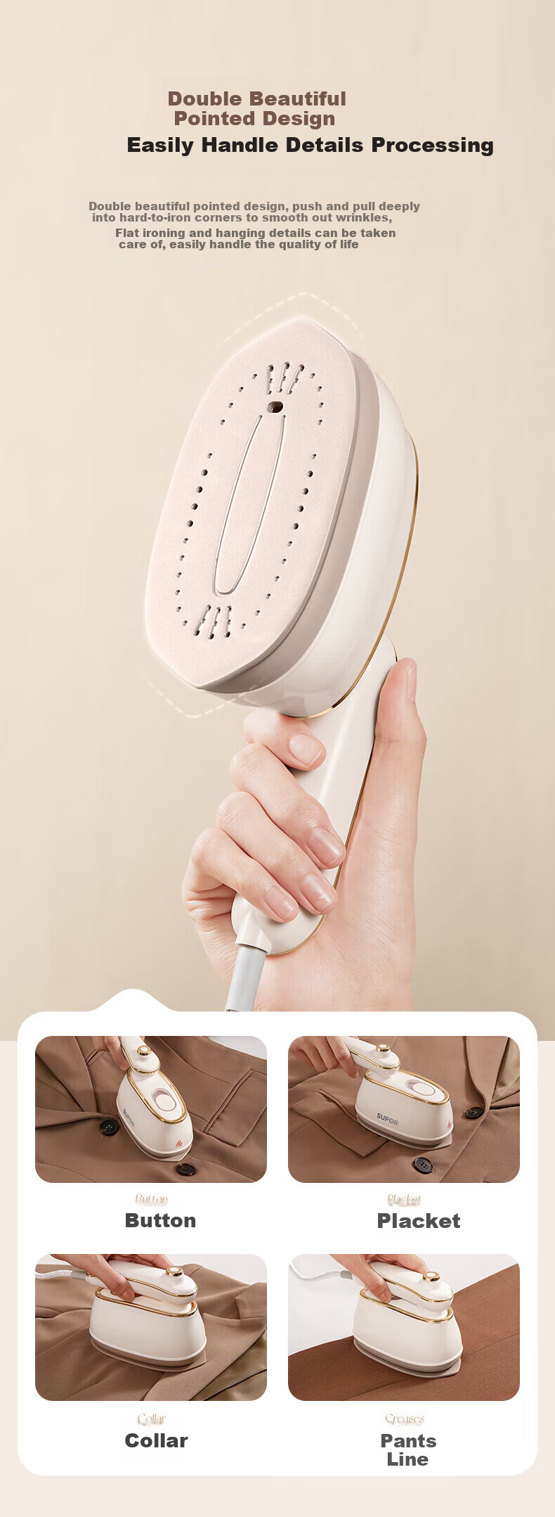 SUPOR [Dry And Wet Ironing] Handheld Garment Steamer, 17g/min High Steam Output, 100ml Household Ironing Machine, Compact Portable Electric Iron with Bean-Shaped Design, Model 923B, Group Purchase Gift 10