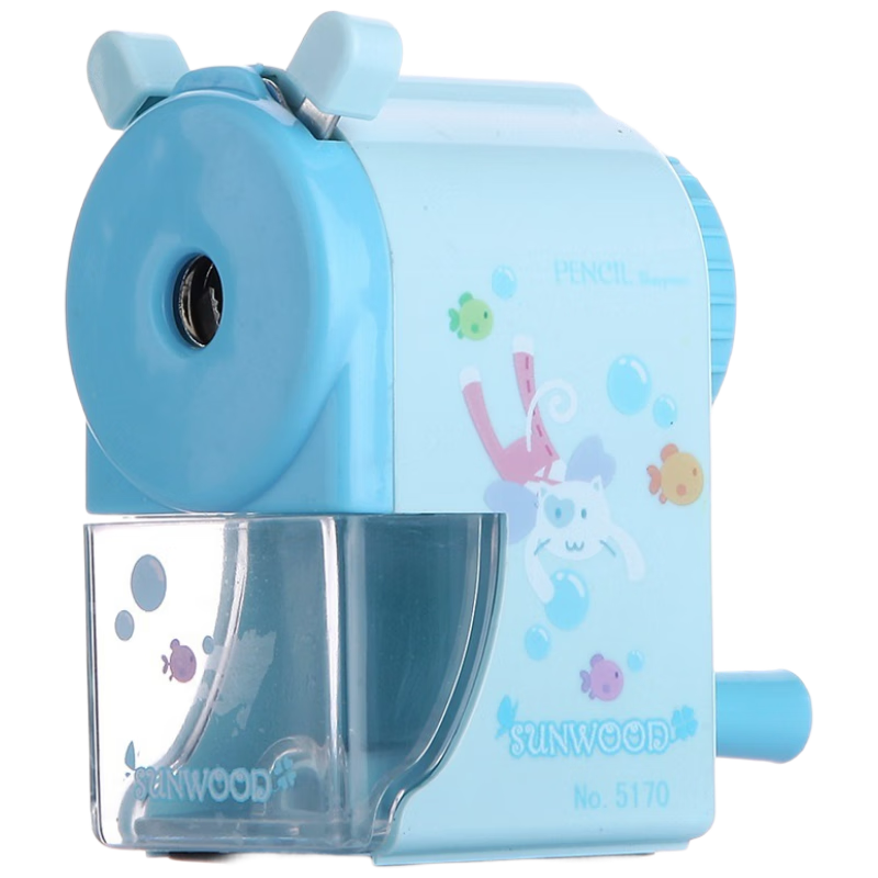 SUNWOOD Simple Manual Pencil Sharpener Cartoon Pencil Sharpener Student Crank Sharpener Blue 5170