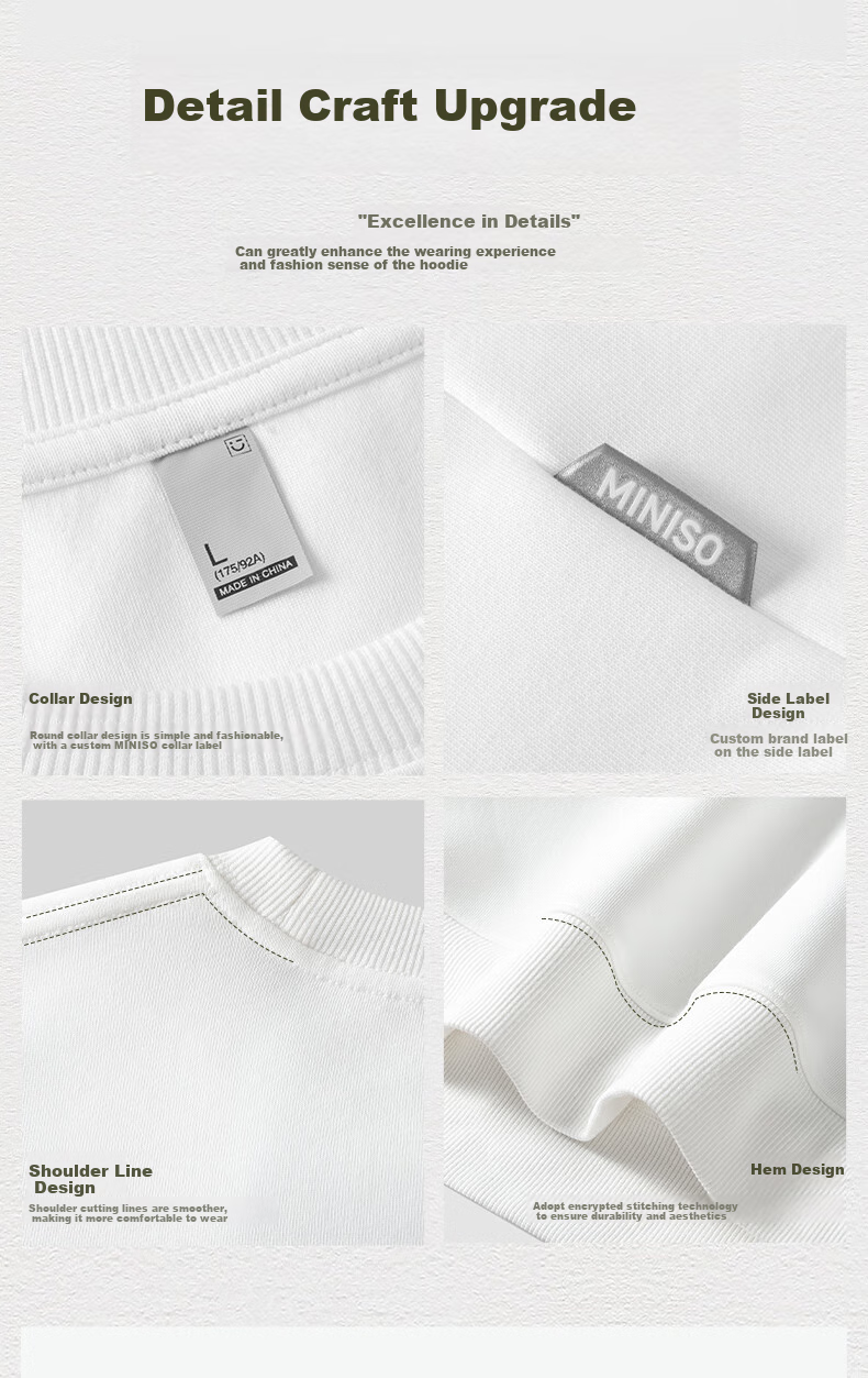MINISO Youth Sweatshirt for Men, Heavyweight Round Neck Loose Pullover, Spring And Autumn Commuter Versatile Jacket, Light Beige, XL 5