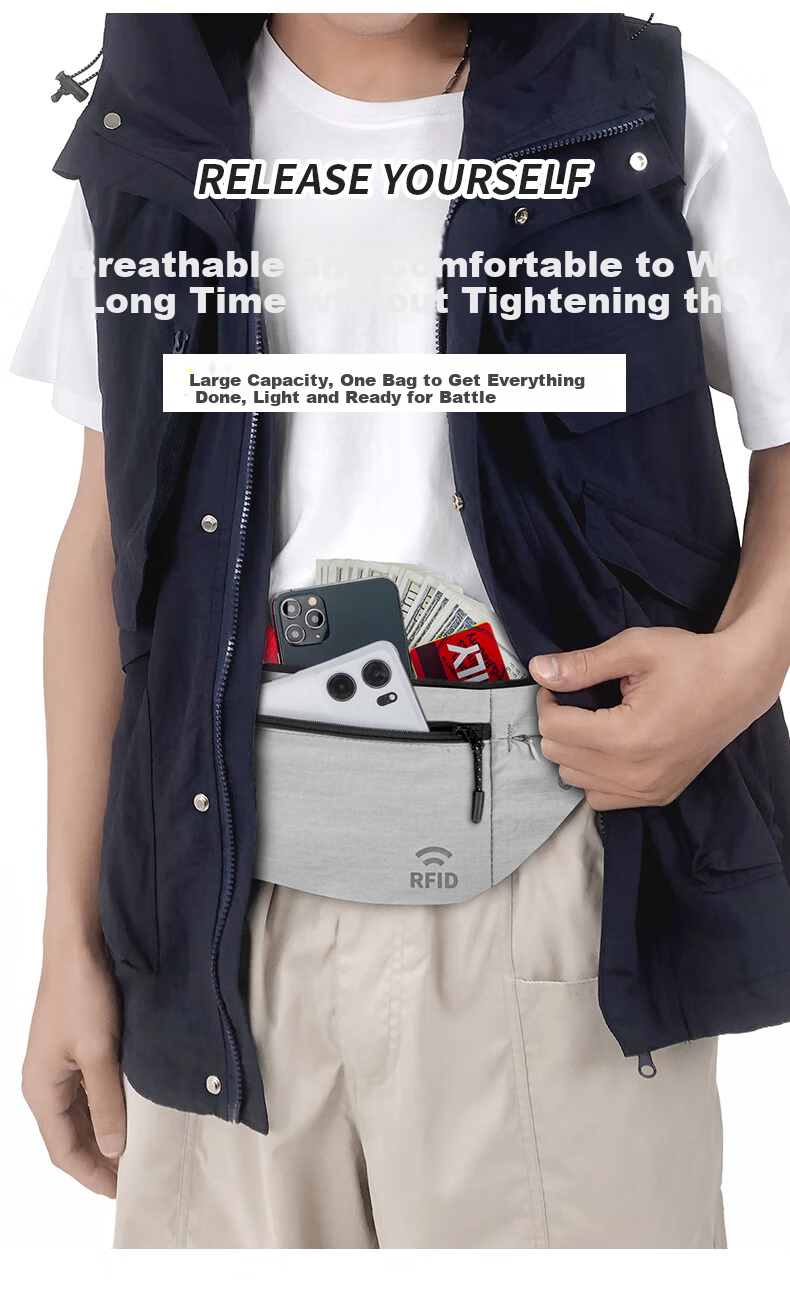 Zhanshuniao RFID | Anti-Theft Waist Bag for Travel, European Tour Invisible Crossbody Bag, Lightweight Phone And Key Holder 2