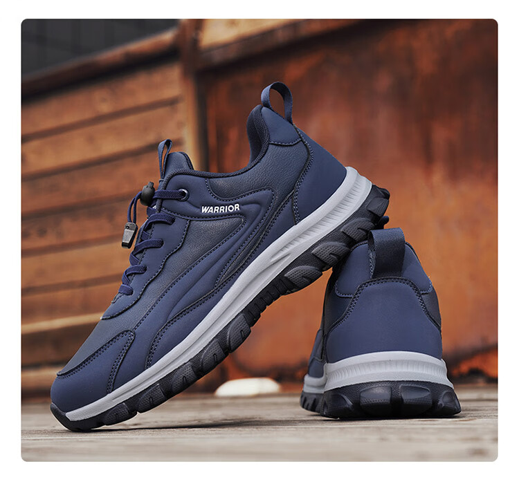 Warrior Men's Autumn Casual Sports Soft Sole Slip-On Leather Waterproof Non-Slip Walking Shoes Black Size 43 17