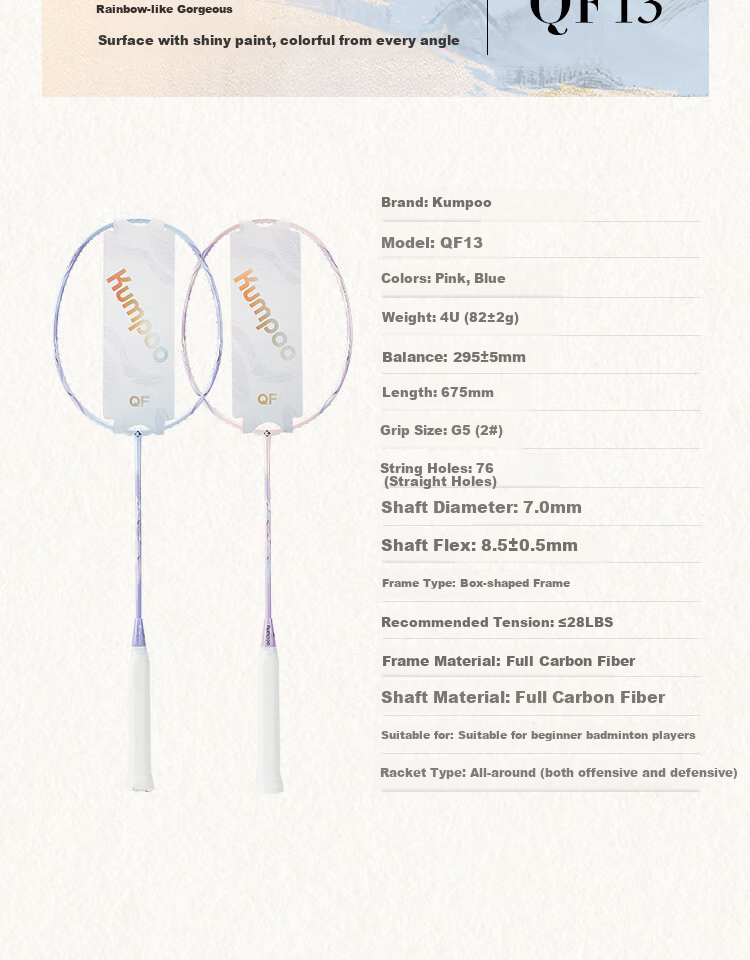KUMPOO 2025 New MC Series Full Carbon 4U Balanced Beginner's Durable Badminton Racket Single Racket 4U MC66 - Blue 13