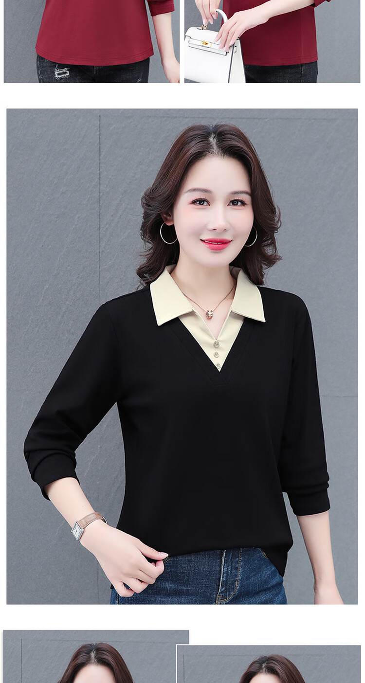 Woodpecker Women's Long Sleeve Polo Shirt Fake Two-Piece Autumn New Large Size Base Shirt Blue 3XL 9