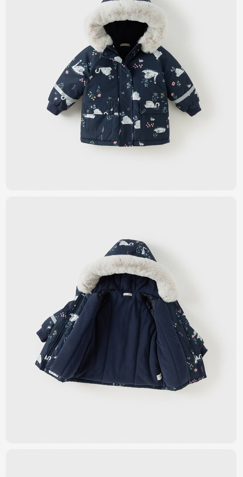 DAVE & BELLA Girls' Waterproof Thickened Cotton Padded Winter Jacket Kids Warm Coat Baby Cotton Coat 2