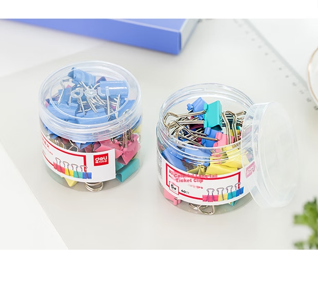 Deli 80 Pieces 19mm Colorful Long Tail Clips Binder Clips #5 Small Metal Binder Clips for Documents And Files, Office Supplies, 40 Pieces/tube, 33426 7