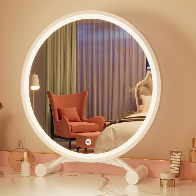 Musangfu LED Smart Lighted Makeup Mirror Desktop Rotatable High-Definition Vanity Mirror for Home Bedroom Dressing Table