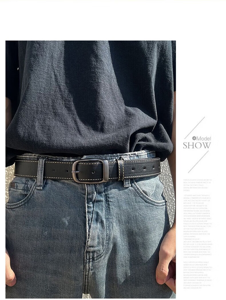 Huili Men's Genuine Leather Belt, Pure Cowhide Pin Buckle Style Hong Kong Fashion Trouser Belt, 2024 New Trendy Versatile Fashion for Young People 4