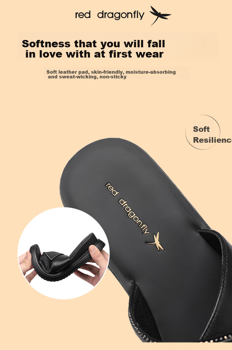 RED DRAGONFLY Women's Slippers, Summer Outdoor Wear, Thick-Soled Wedge Sandals, Soft-Bottom Leather Flat Slippers, WTK233791 12