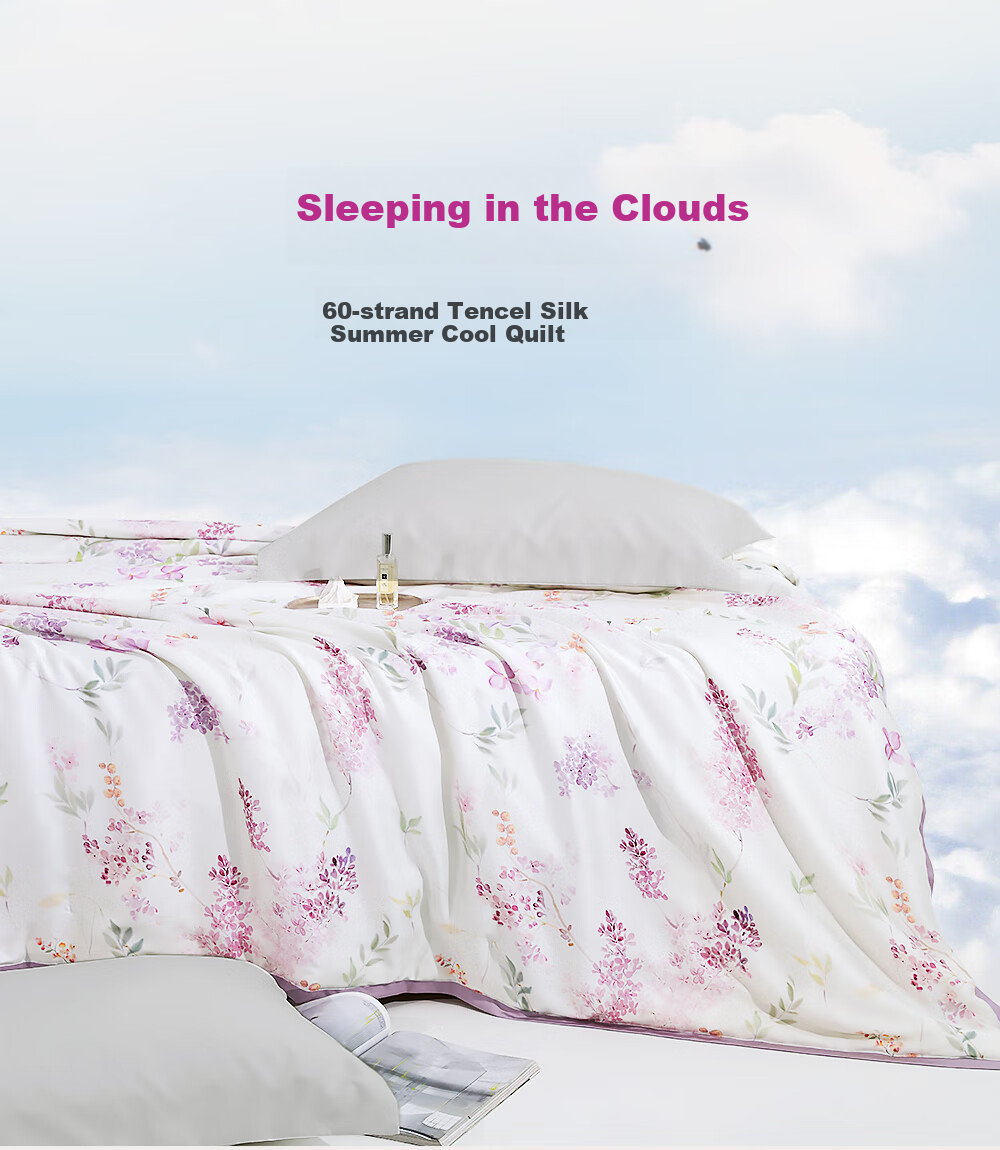 One's Member 100% Natural Silk Duvet, 60-Count Lanjing Tencel Fabric Thin Quilt, Light Purple Floral Shadow, 150*210cm, Single Bed 13