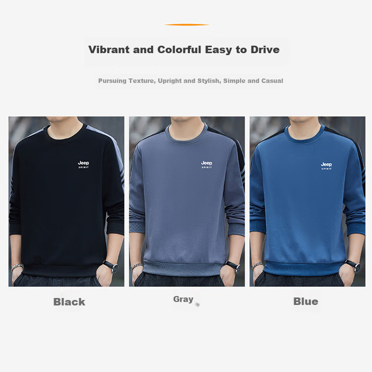 JEEP SPIRIT Men's Sweatshirt Jacket, Long-Sleeve T-Shirt, Men's Clothing for Autumn And Winter, Round Neck Top, High-End Casual Base Layer 3