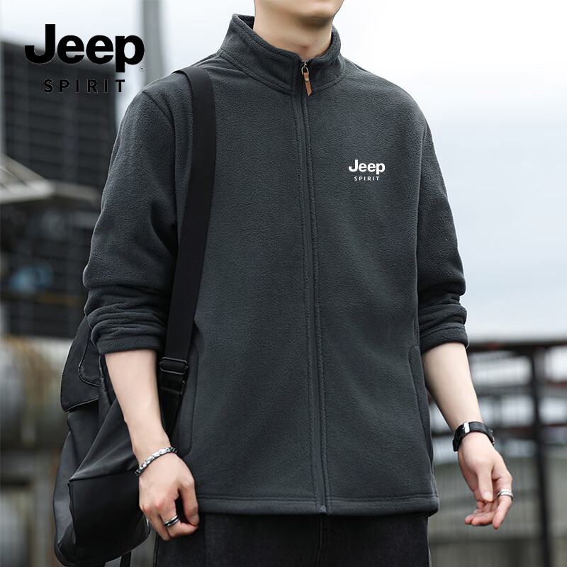 JEEP SPIRIT Men's Fleece Jacket Autumn Winter Casual Outdoor Jacket 2438 Gray M
