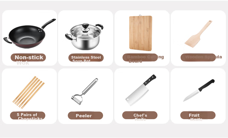 MAXCOOK Cookware Set Including Wok, Cutting Board, Chef's Knife, Fruit Knife, Scissors, Wooden Spatula, Spoon, Rice Spoon, 8-Piece Kitchen Utensil Set MCTZ005 4