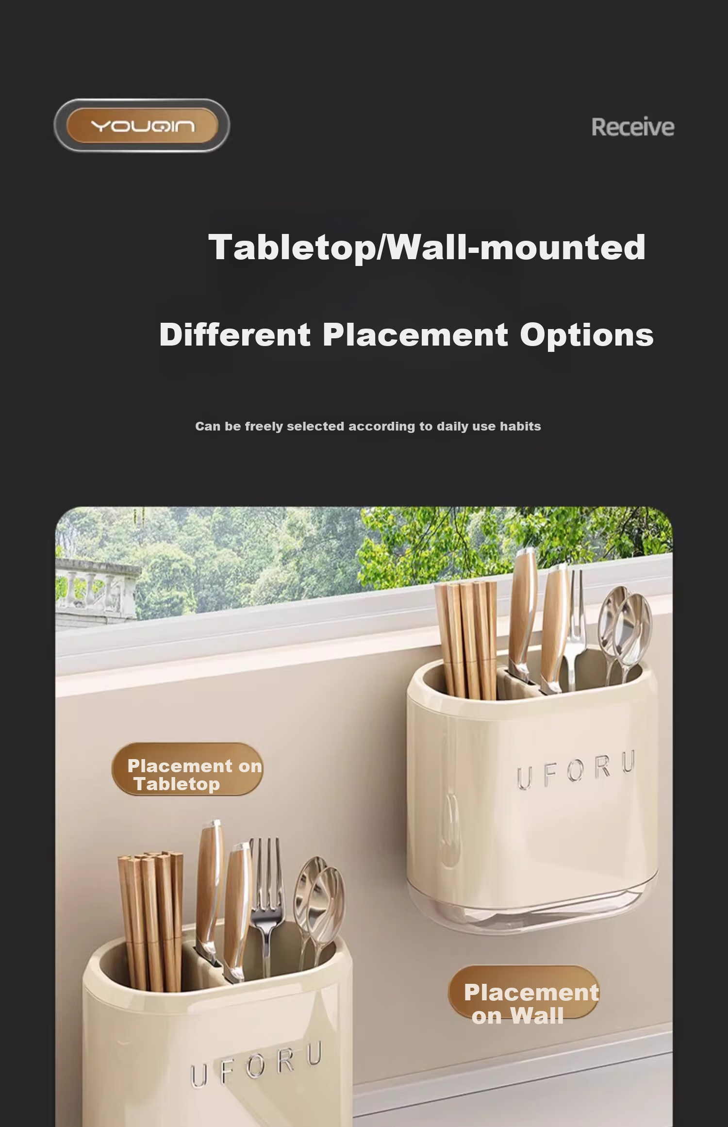MUYA Chopstick Storage Box, Wall-Mounted Kitchen Organizer, No Drilling Required, Knife Holder, Chopstick Cage, Integrated Storage Rack 10