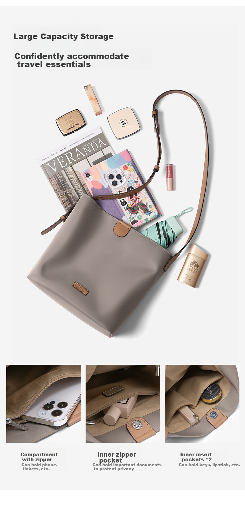 Laifu Lightweight Canvas Crossbody Bag, Large Capacity Casual Commuter Bucket Bag, Fashionable Handbag, Women's Bag, Birthday Gift 9