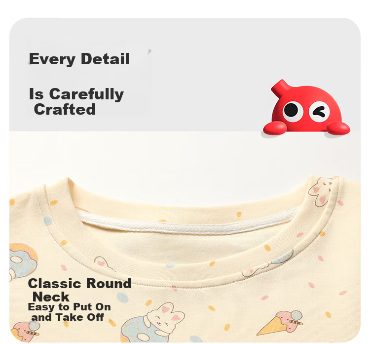 Hodo Children's Pure Cotton Pajama Set, Spring And Summer, for Older Girls, Cute Round Neck Printed Loungewear Set 5