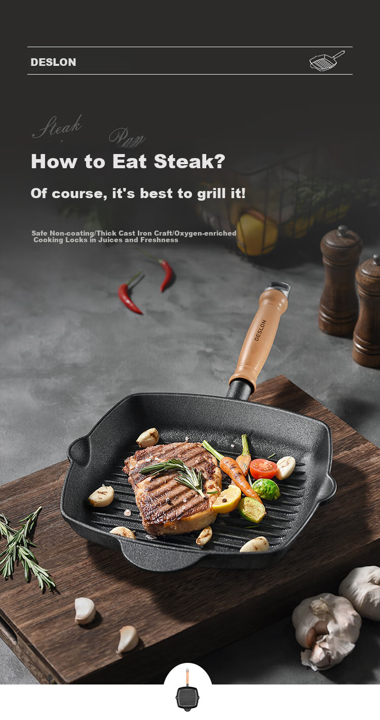 DES LON (DESLON) Enamel Steak Pan, Non-Coated Non-Stick, Household Flat-Bottom Griddle, for Grilling Eggs, Burgers, And Western Cuisine 1