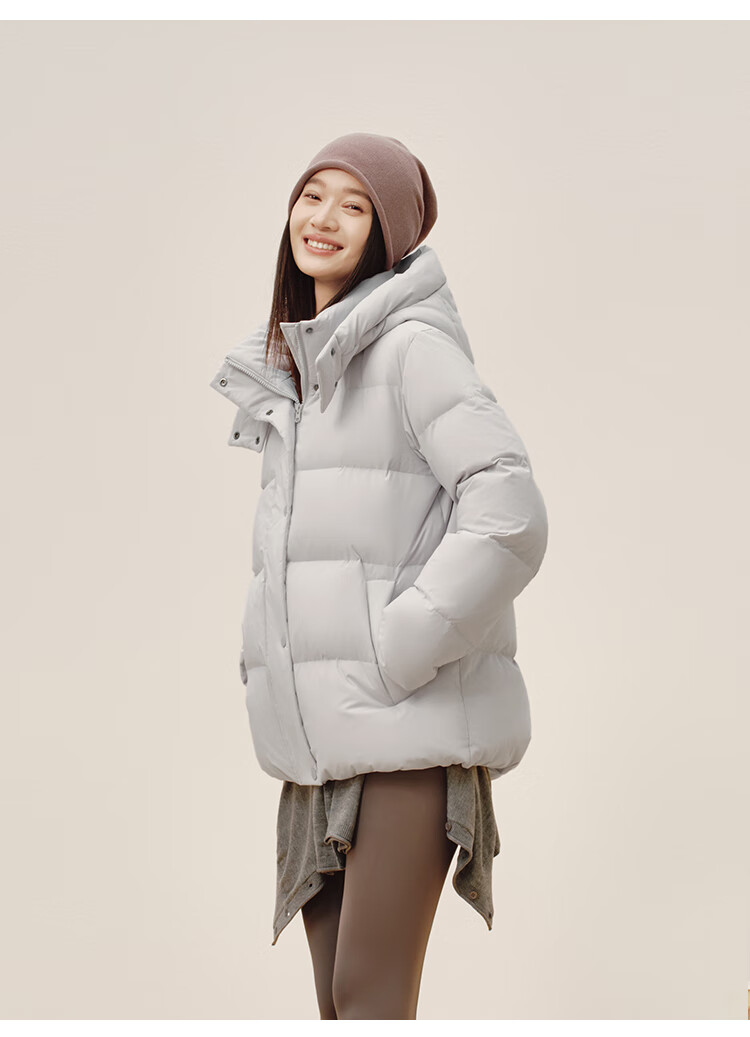 JD Original down Jacket for Women, 90% Duck Down, Puff Mid-Length Style, Fashionable Versatile, Winter New Thick Coat, Pure Gray, Size L 20