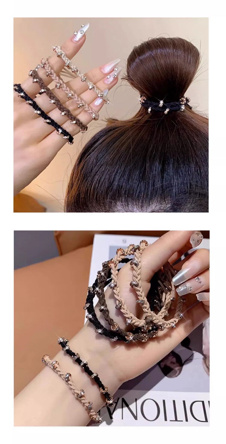 LiQing Rhinestone Braided Hair Ties [5 Mixed Colors] High Elastic Durable Luxury Leather Hair Bands Hair Accessories 9