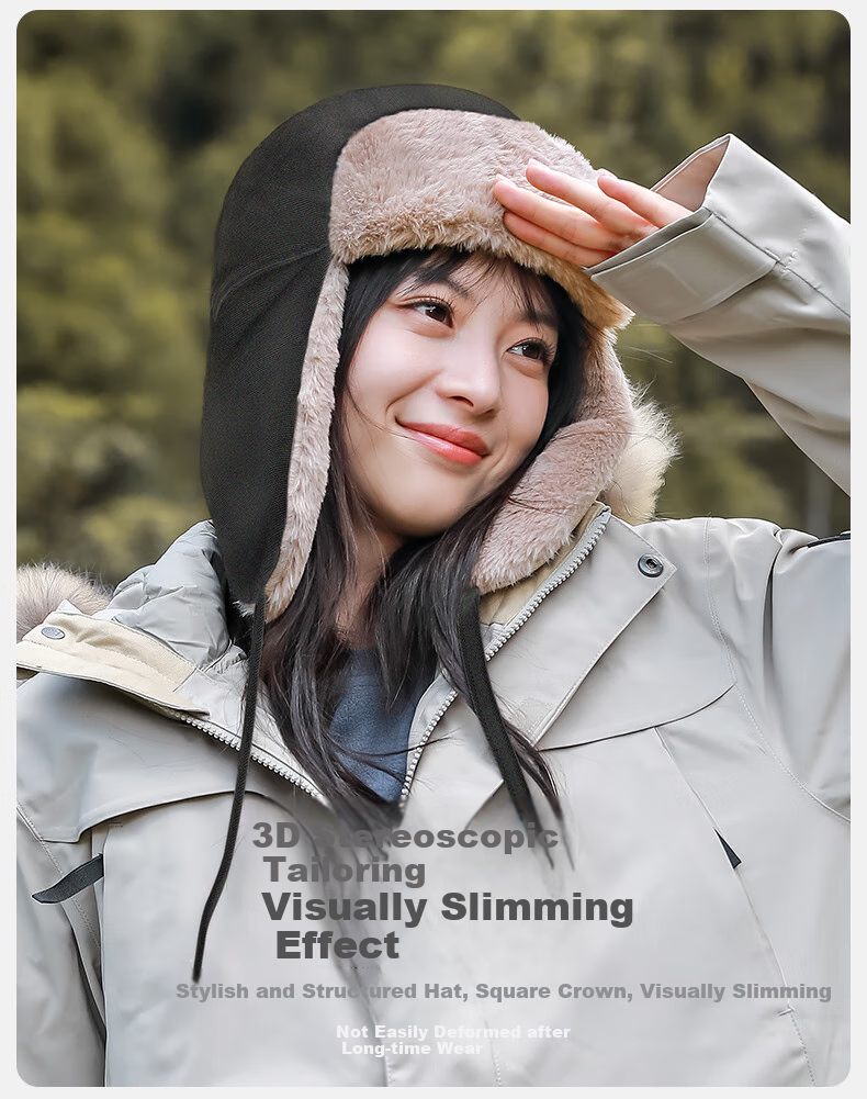 CAMEL Warm Lei Feng Hat for Autumn And Winter, Windproof with Ear Protection, Cotton Pilot Cap for Men And Women A1W3E3103 Black 8