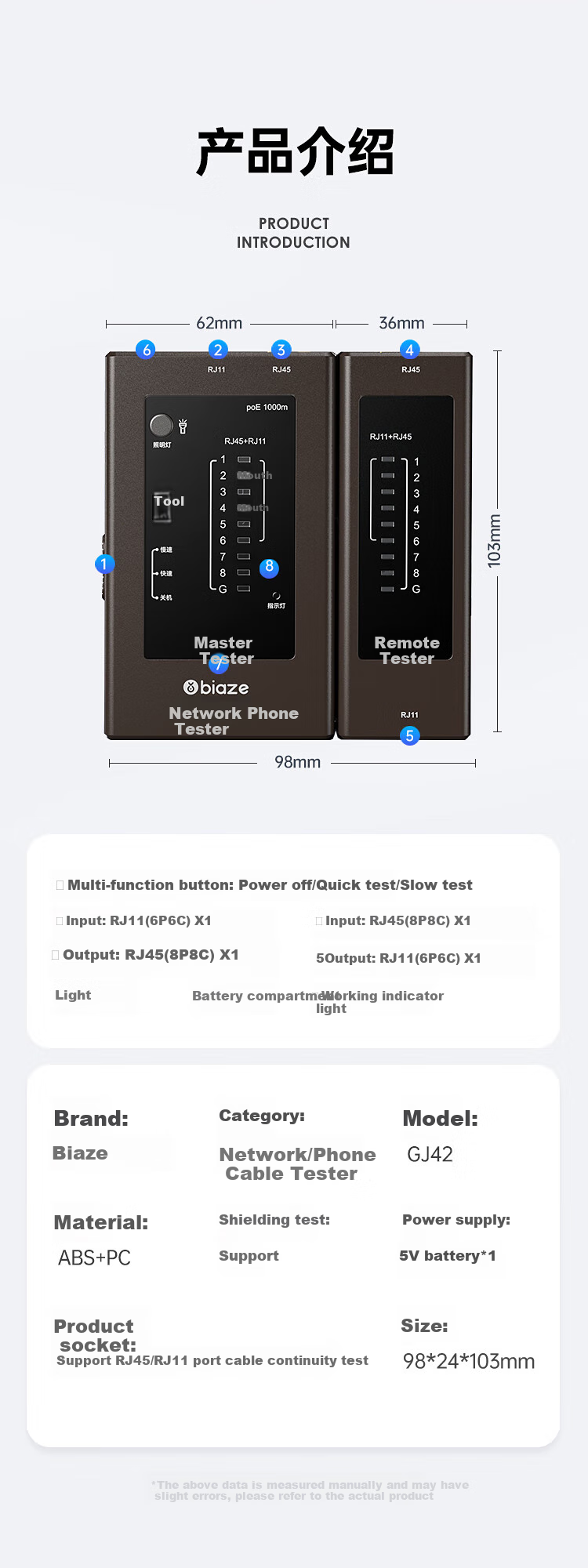 BIAZE Network Cable Tester, Multifunctional Wire Tester for Computer Network RJ45 Connectors And Telephone Lines, Engineering Network Cable Detector, Home Smart Tester for Line Continuity And Discontinuity Testing, PoE Pairing And Testing 11