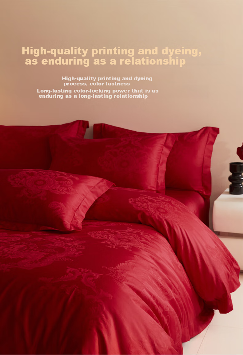Huangchaojiasi Wedding Four-Piece Set, Jacquard Wedding Bedding, New Home Red Duvet Cover Bed Sheet, for 1.5/1.8 Meter Bed 5