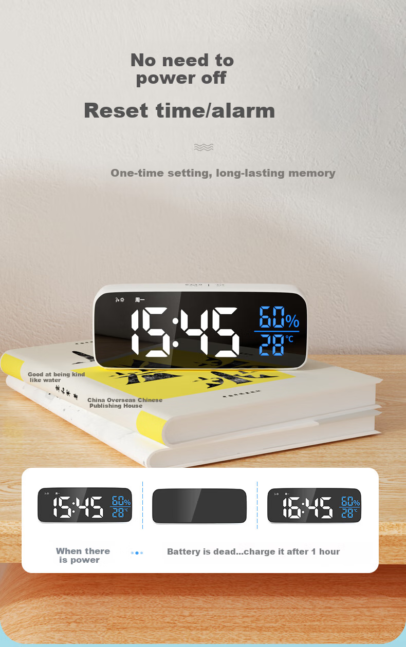 BBA Alarm Clock Smart Electronic Night Light Multifunctional Wall-Mounted Large Size Desk Clock for Living Room And Bedroom, Simple White Extended Version Back-To Seaso 8