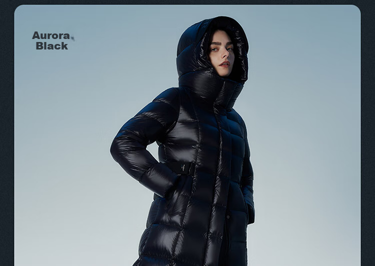 Tanboer Women's Long down Coat with Hood, Waist-Cinching Slimming Effect, Thickened Warm Ladies' down Jacket 550890D Aurora Black 160 22