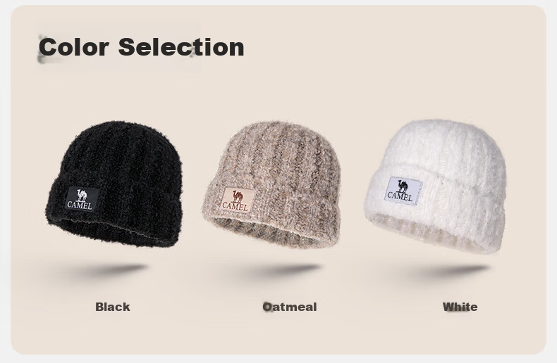 CAMEL Wool Yarn Knitted Hat for Women, Ear Protection, Warm, Cold Hat, Face-Slimming, Couple's Knitted Hat for Men 133CP15060 7