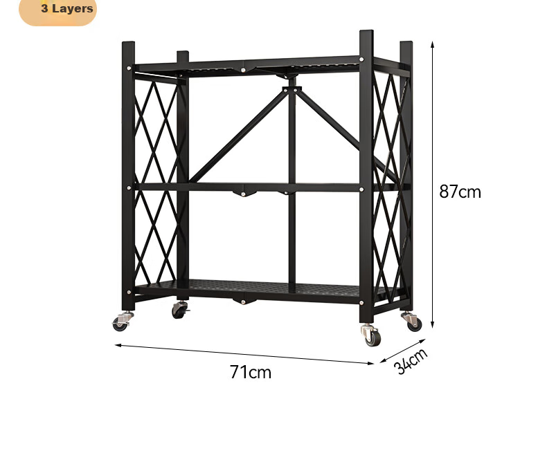 Leaijia Foldable Storage Rack, No Installation Required, Multi-Layer Kitchen Shelf, Movable Floor Storage Organizer for Oven And Microwave 22