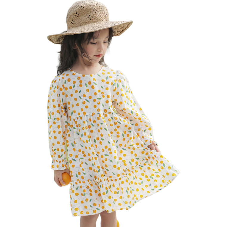 LUSON Chen Da Zhu Girls' Long-Sleeve Floral Print Dress, Spring And Autumn 2025 New Style Children's Fashionable Dress