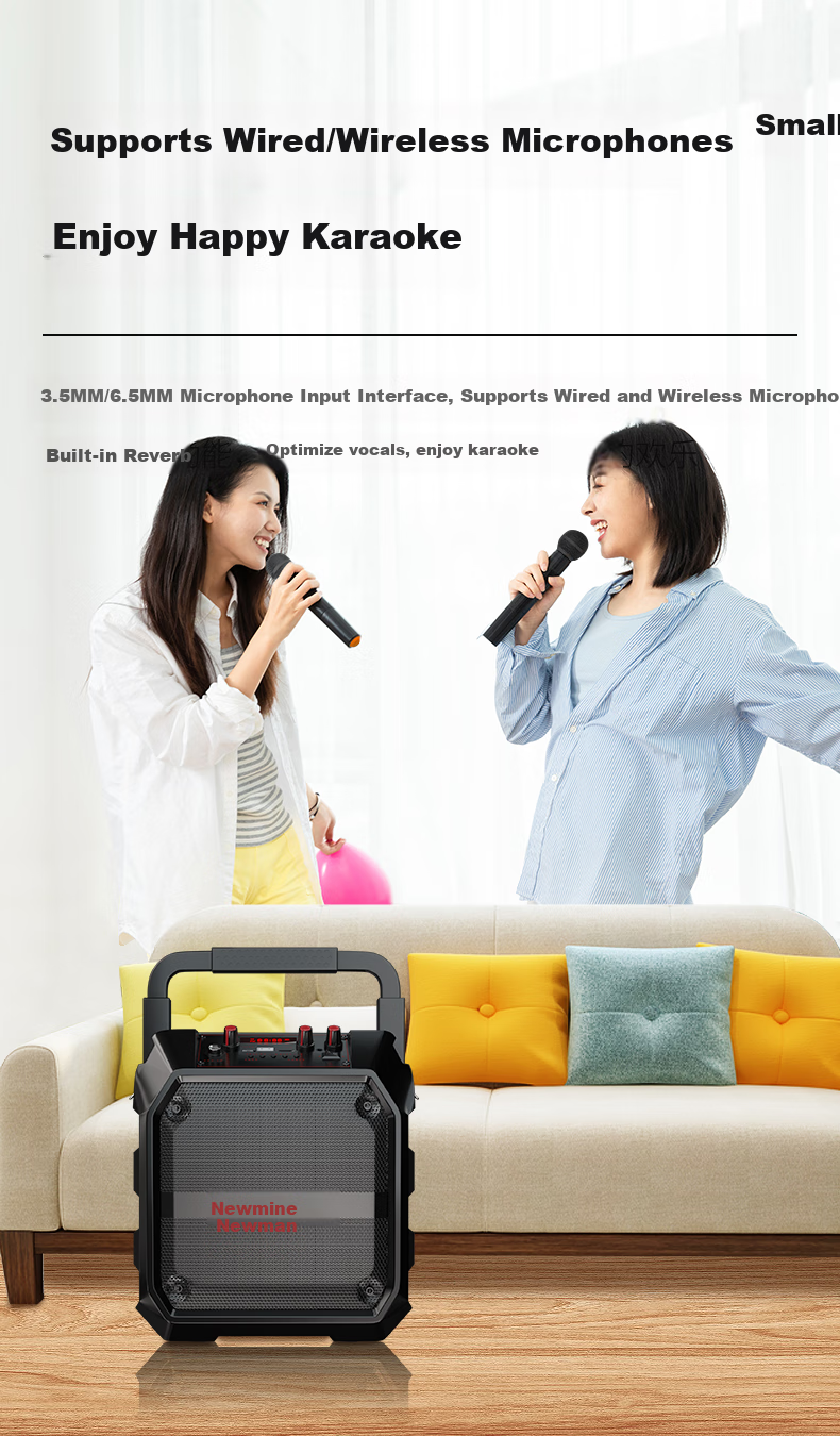 Newmine K98 Wireless Bluetooth Speaker, Outdoor High-Volume Square Dance Speaker, Compact Home Radio, Portable Handheld with Microphone, Street Vendor Stall Loudspeaker, Dual Microphone Versio 4