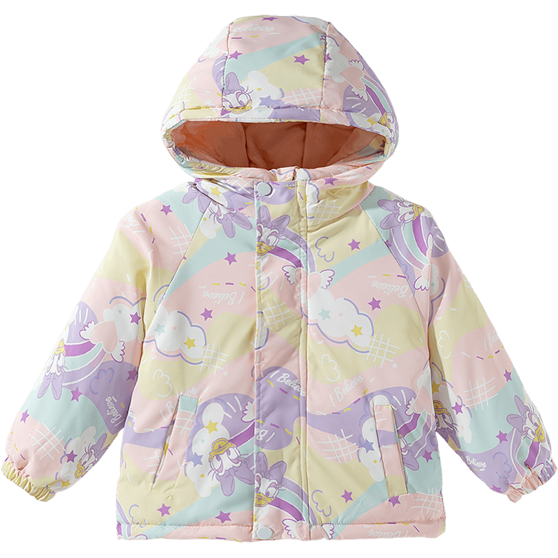Disney Autumn Winter Girls Casual Quilted Hooded Versatile Warm Three-in-One Jacket Rainbow Pink 100