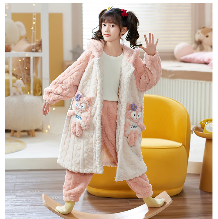 LangSha Baby Girls Coral Fleece Pajamas Autumn Winter 2025 New Children's Bathrobe Winter Stylish Homewear for Little Girls 11