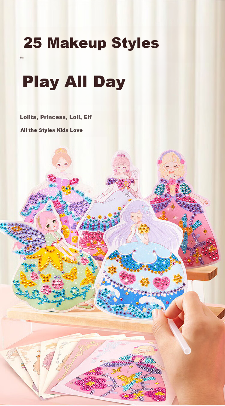 Meiletongnian Princess Diamond Makeup Bag Quiet Book, Handcraft Toy for Girls Aged 4-8, Children's Birthday Gift Box 3