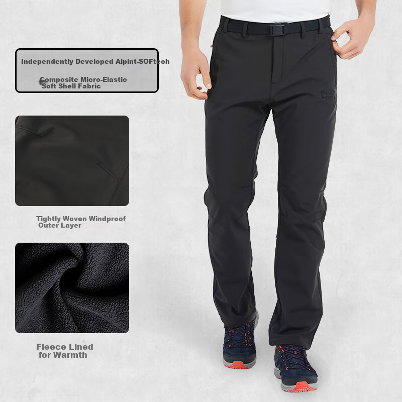 ALPINT MOUNTAIN Fleece-Lined Soft Shell Pants for Men And Women, Autumn And Winter Outdoor Cold-Resistant Hiking Trousers, Winter Fleece Waterproof Tactical Pants