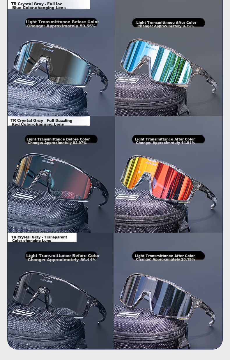 GUB Cycling Glasses with Photochromic Lenses for Day And Night Use, Outdoor Hiking Running, Unisex Road Mountain Bike Windproof Goggles 8
