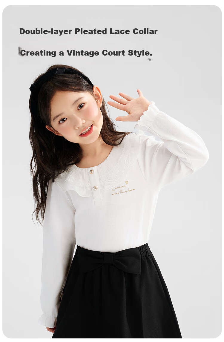 QQ DUCK Children's Clothing Long Sleeve Girls' Polo Shirt Top Youth Clothing Mesh Doll Purple; 120 4